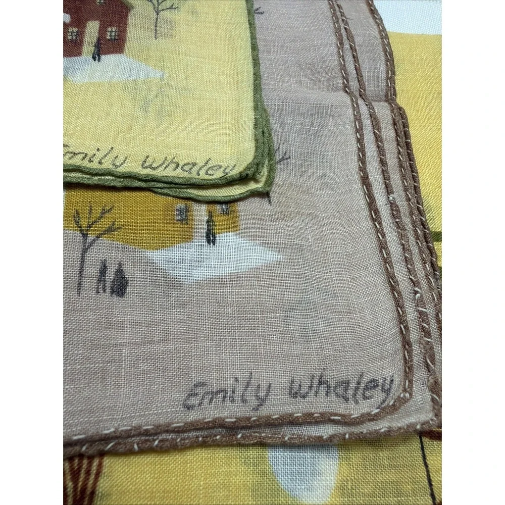 3 EMILY WHALEY Hankies Williamsburg Handkerchiefs Hand Rolled Border VTG